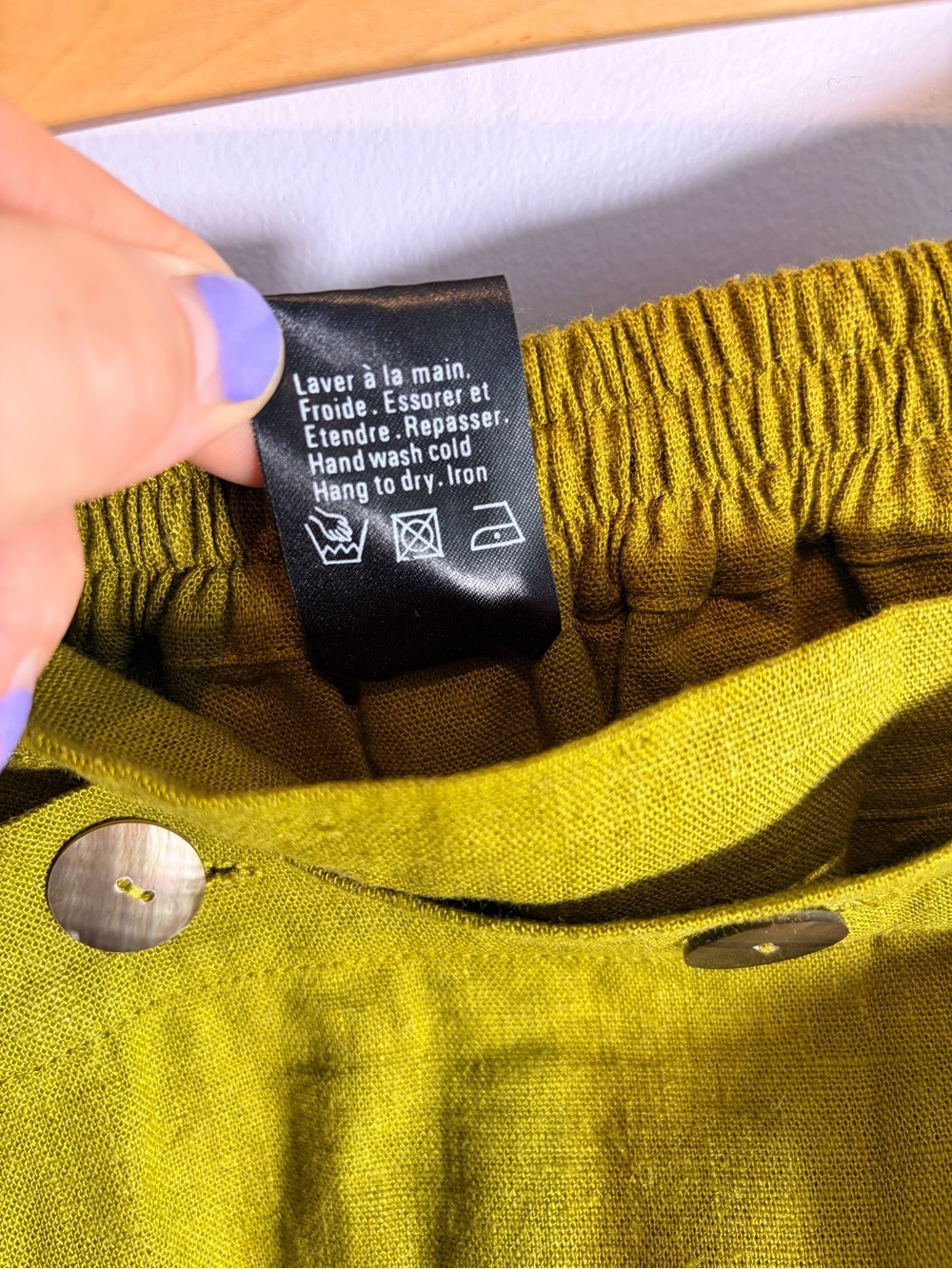 Kaliyana Linen Blend Olive Button-Accent Tiered Maxi Skirt M/L - Picture 5 of 6